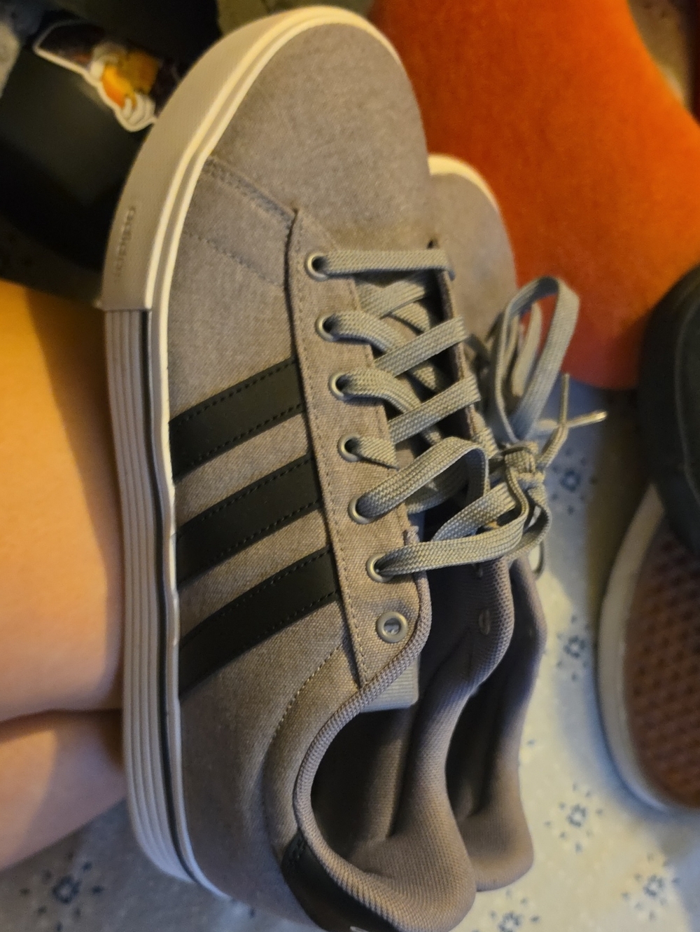 Adidas Men's Casual Gray Canvas Sneakers with Black Stripes